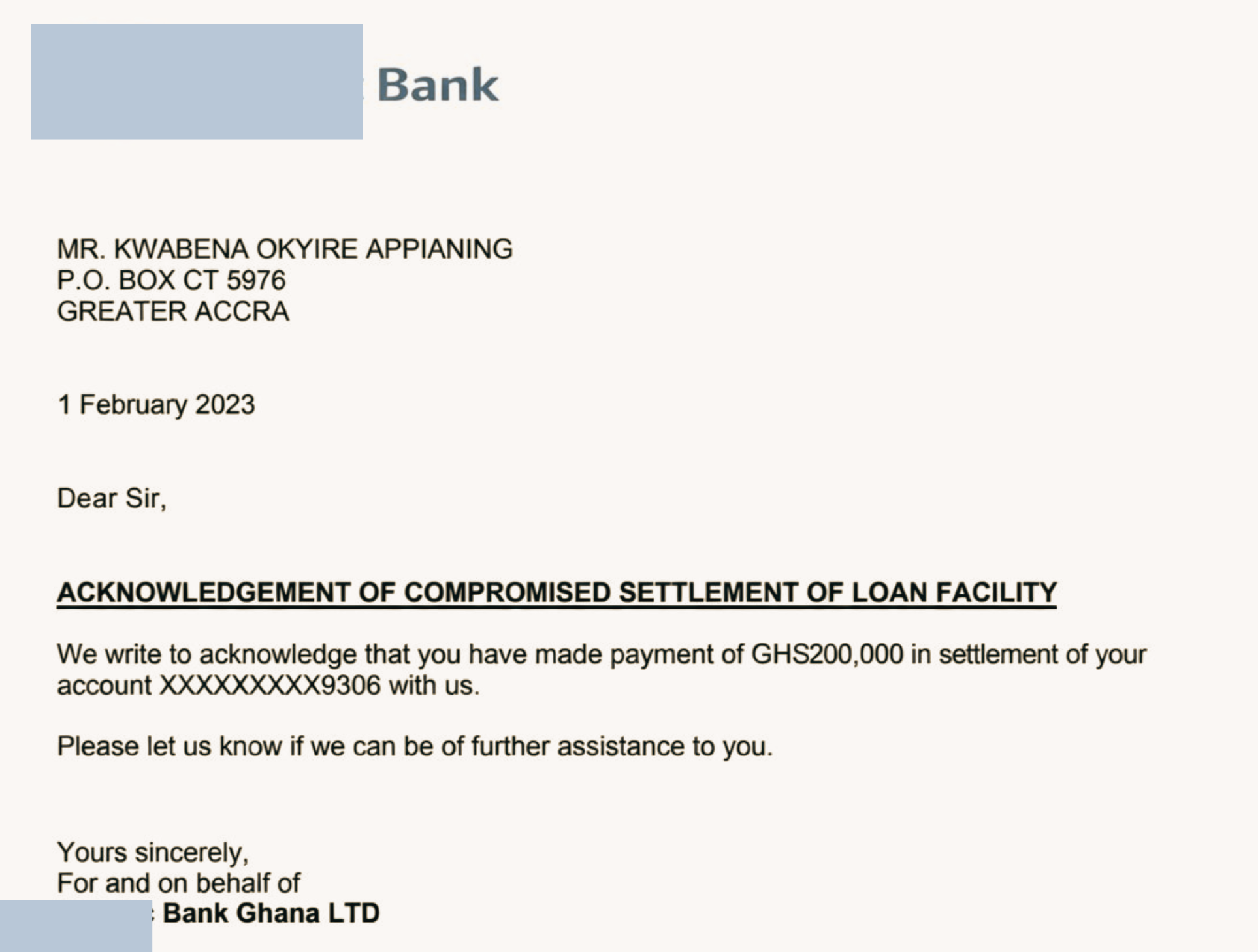 Loan receipt